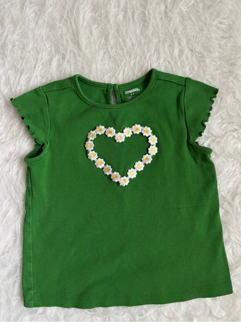 Gymboree Girls Bright Green Tee with Daisy Heart Applique